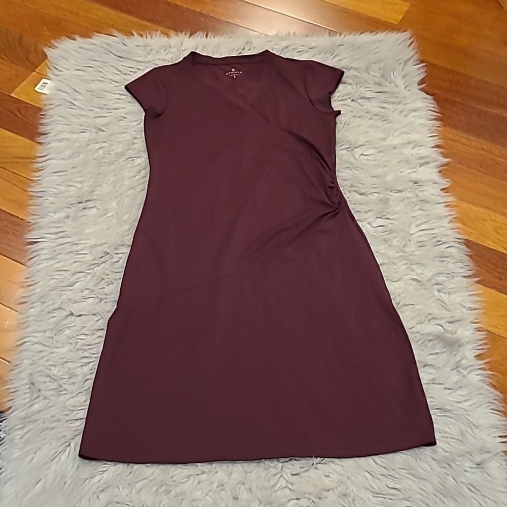 Athleta womens plum polyester stretch wrap short-sleeved dress size small